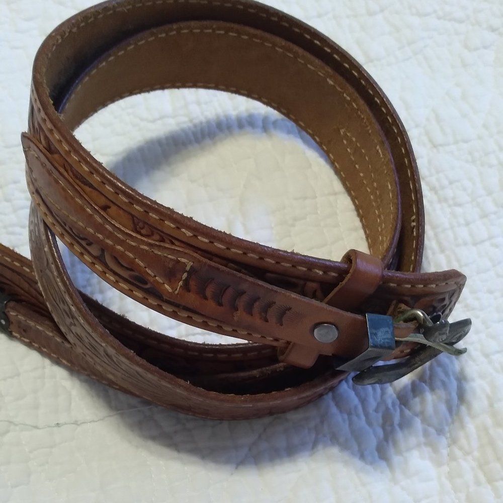 Genuine Leather Belt with Stamped Print, Size 40